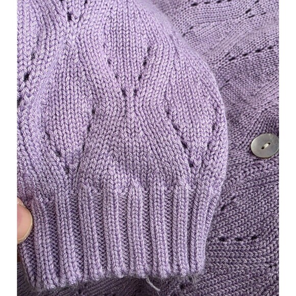 Appleseeds Cardigan Sweater Medium Petite Purple Blue Fair Isle Grandmacore Cozy - Picture 5 of 11